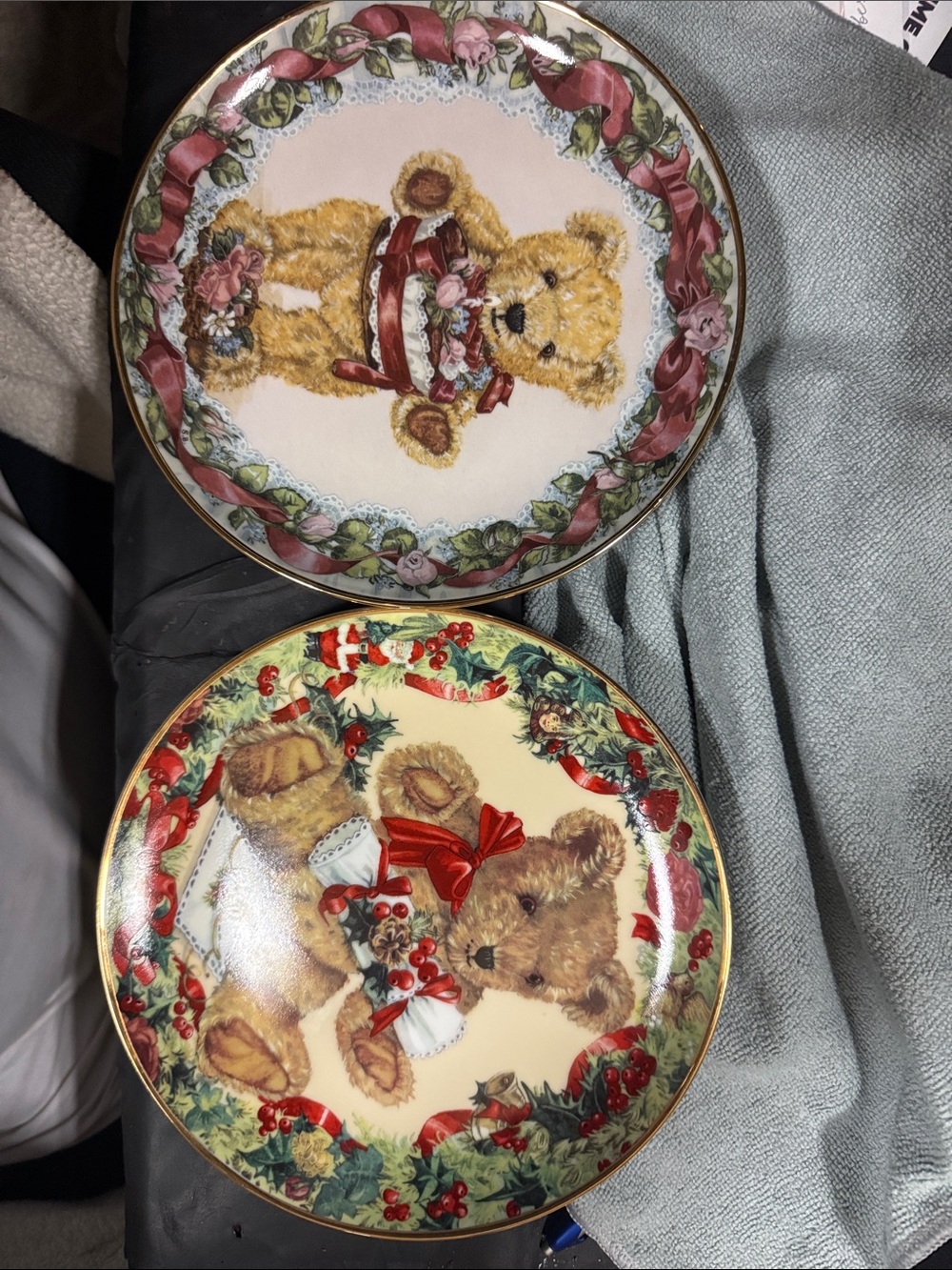 Franklin Mint Teddy Bear First Birthday/First Christmas collect Plates/Set of 2